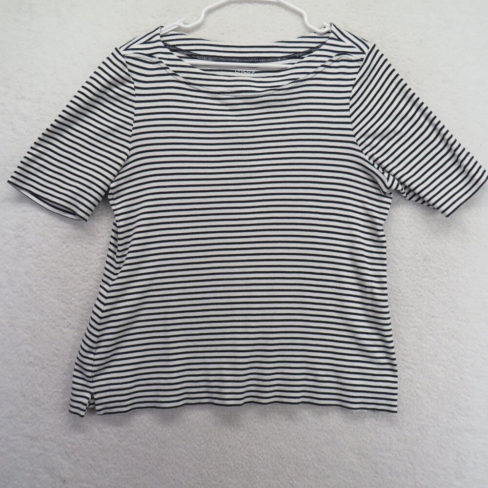 Chicos Shirt‎ Womens Size Large Black White Striped Top100% Pima Cotton